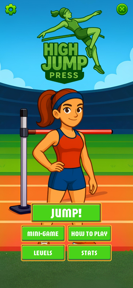 High Jump Press game design featuring athletic theme and clear UI elements